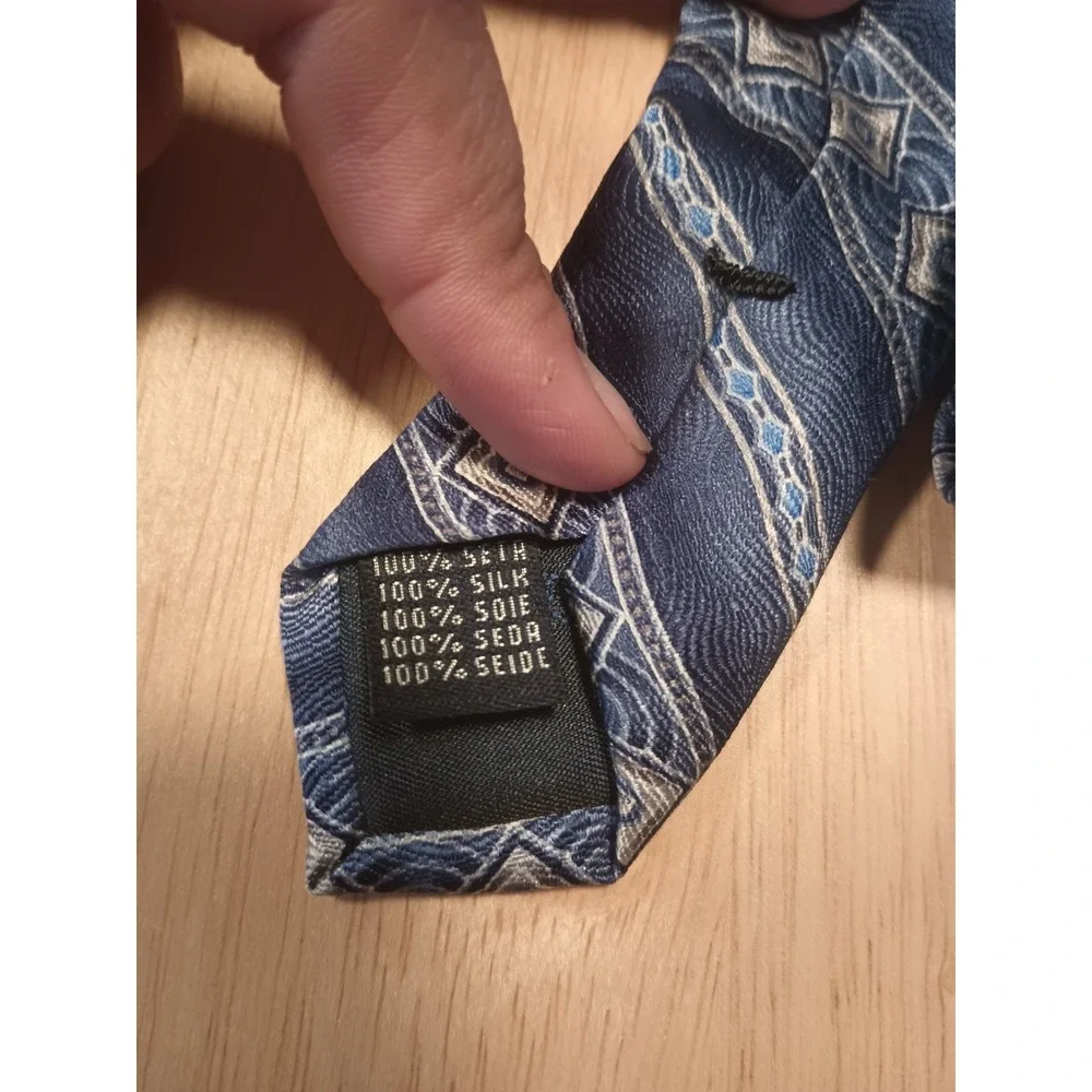 Meeting Street Mens Silk Necktie Geometric Grey Blue‎ Handmade